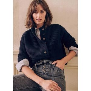Sezane Lucas Jumper Merino Wool Navy Blue Button Size XS